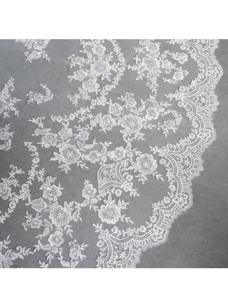Poirier Floral Lace Cathedral Veil — 350cm, Ivory