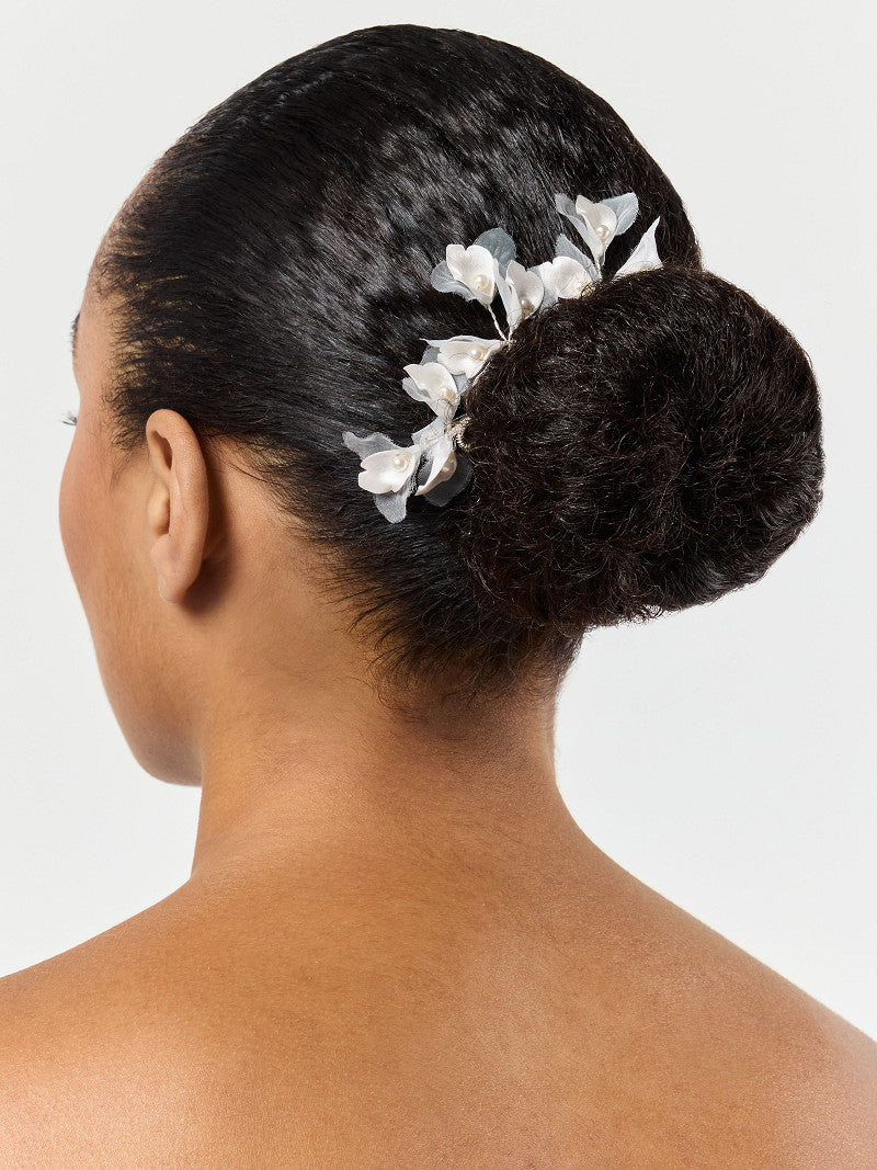 Poirier Organza Petal & Pearl Hairpins — Set of 3