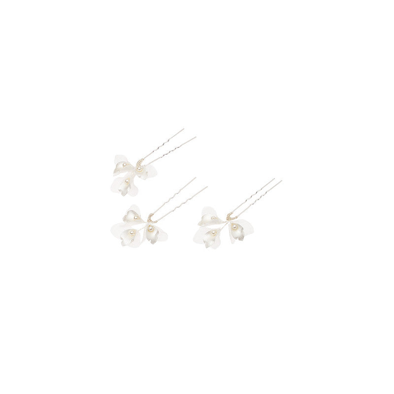 Poirier Organza Petal & Pearl Hairpins — Set of 3