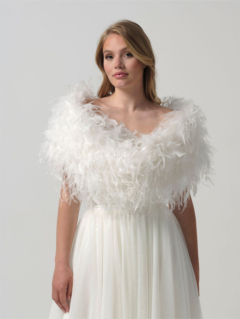 Poirier Ostrich Feather Bridal Stole — Ivory