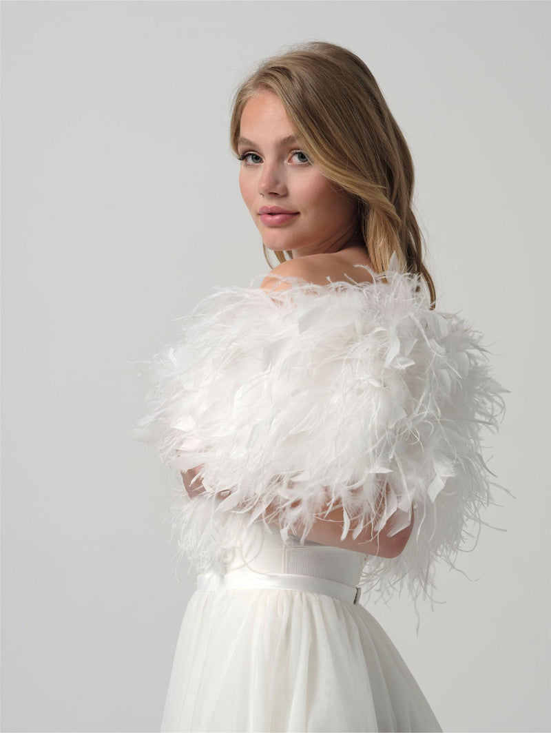 Poirier Ostrich Feather Bridal Stole — Ivory