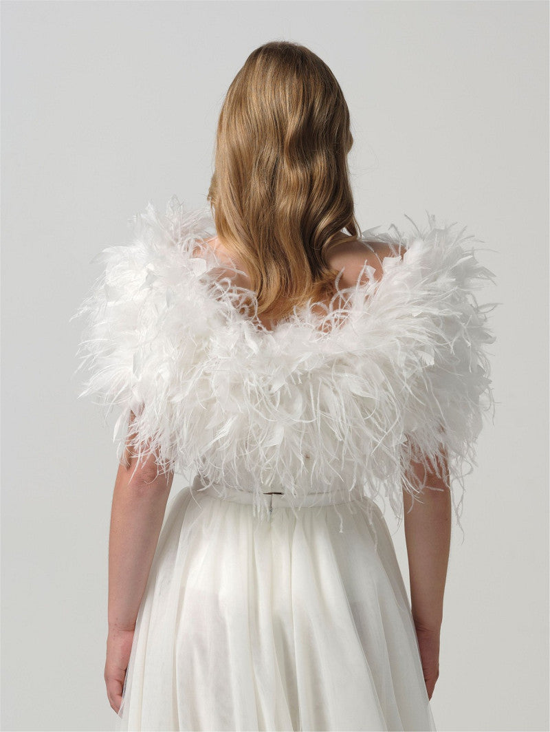 Poirier Ostrich Feather Bridal Stole — Ivory