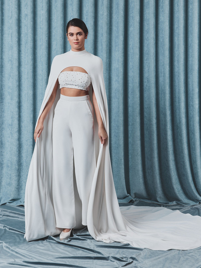 Poirier Crepe Bridal Cape with Train — 250cm, Ivory