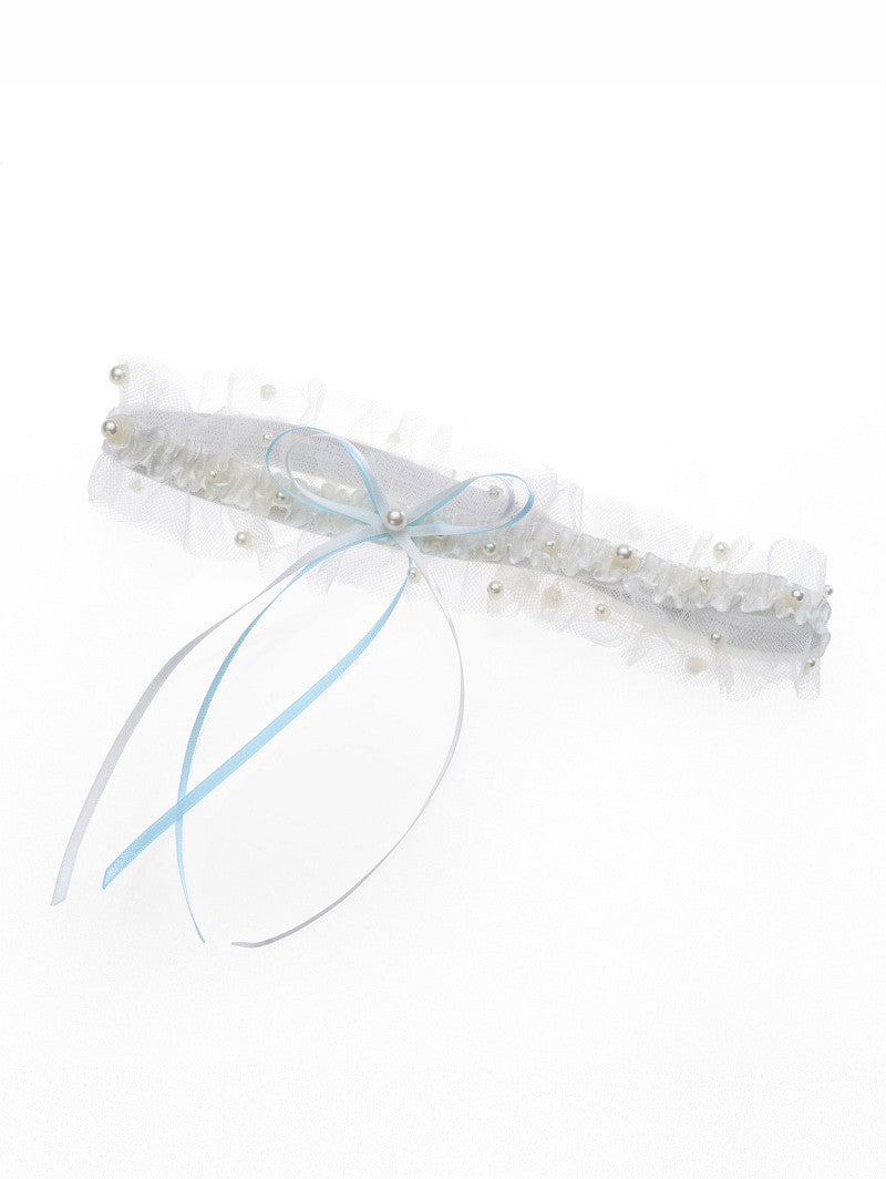 Poirier Pearl Bridal Garter — Ivory & Blue