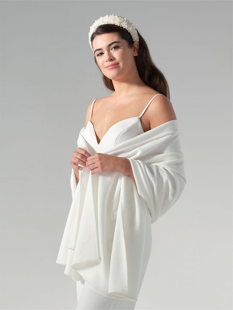 Poirier Cashmere-Blend Bridal Stole — Ivory