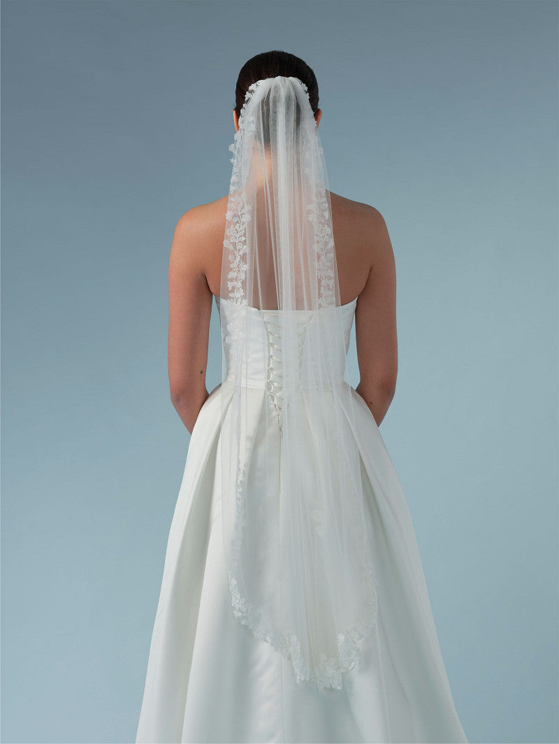Poirier Floral Embroidered Veil — 120cm, Ivory