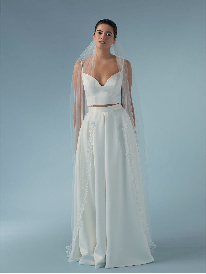 Poirier Floral Embroidered Veil — 210cm, Ivory