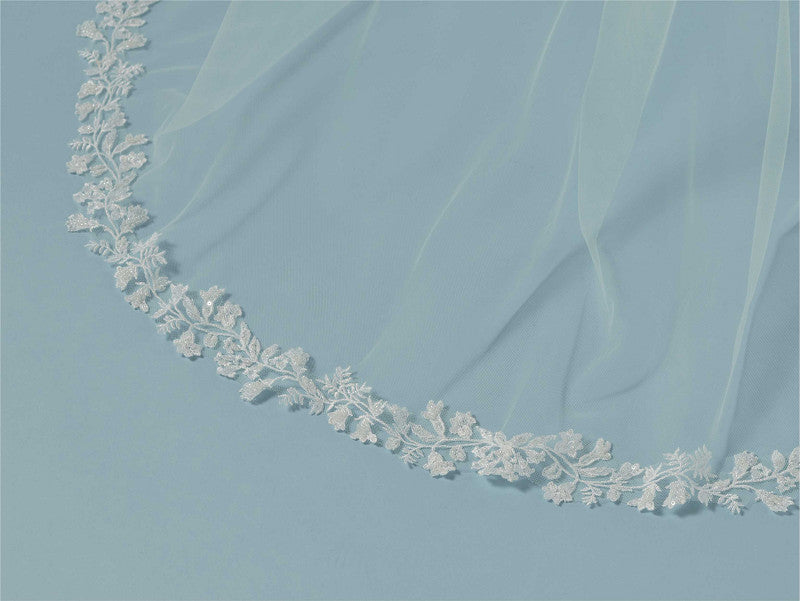 Poirier Floral Embroidered Veil — 250cm, Ivory