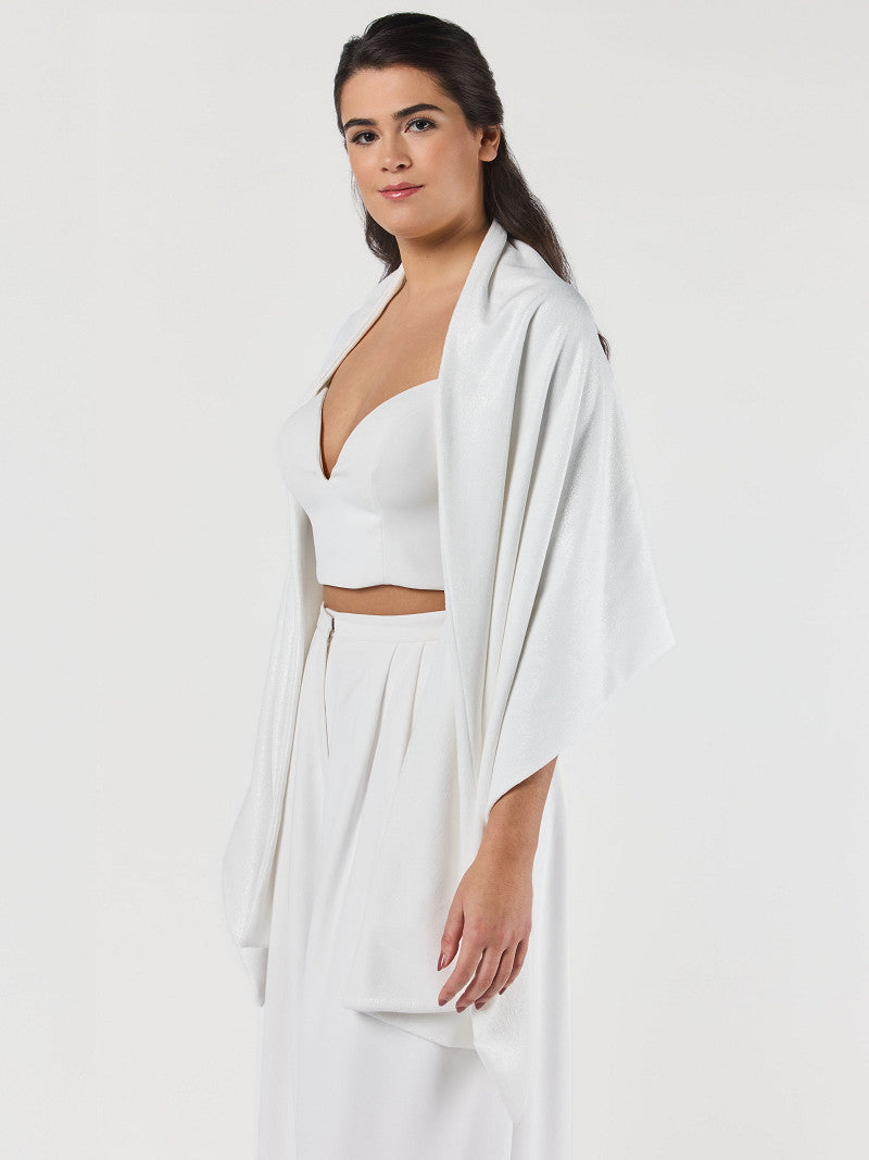 Poirier Glitter Velvet Bridal Stole — Ivory