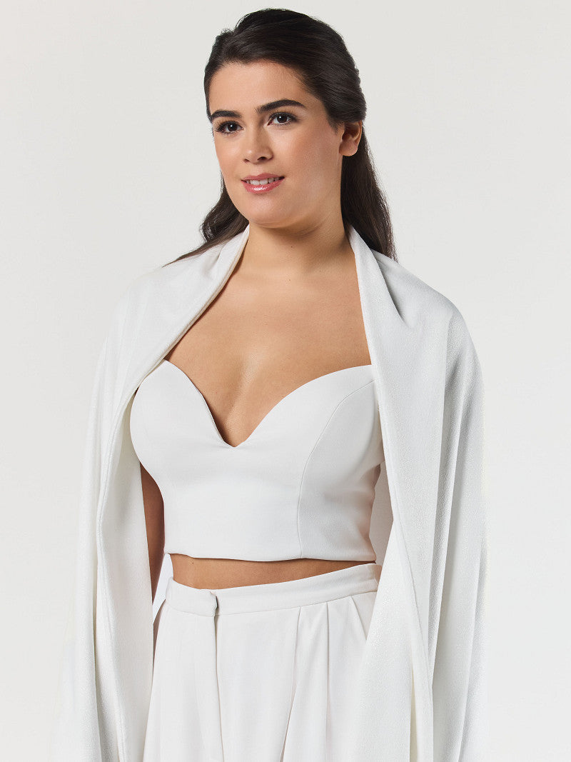 Poirier Glitter Velvet Bridal Stole — Ivory